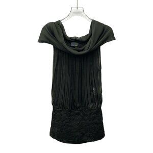 Fendi Dark Green Pleated One-Shoulder Sleeveless Mulberry Silk Dress Size 38 S